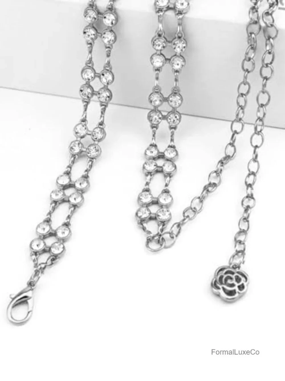 Women Rhinestone Crystal Waist Belt Dress Chain, Adjustable Metal Body Chain
